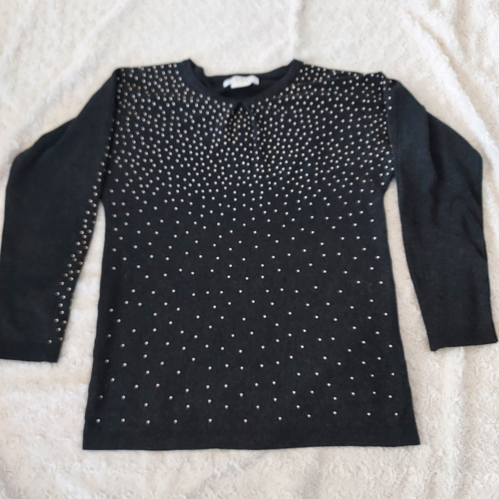 Cocobleu Chic Black Sweater Dolman Sleeve Silver Studs Party Eveningwear Holiday